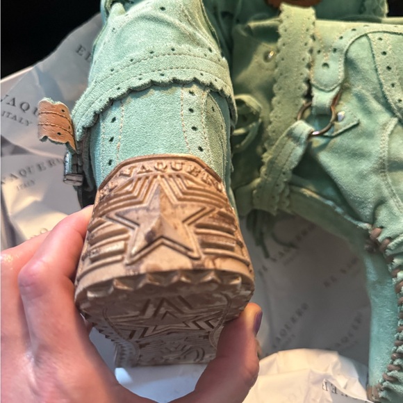 El Vaquero Mirea Silverstone Green Wedge Mocassin Boots!! NEW W/TAGS, dust bag - Picture 5 of 9